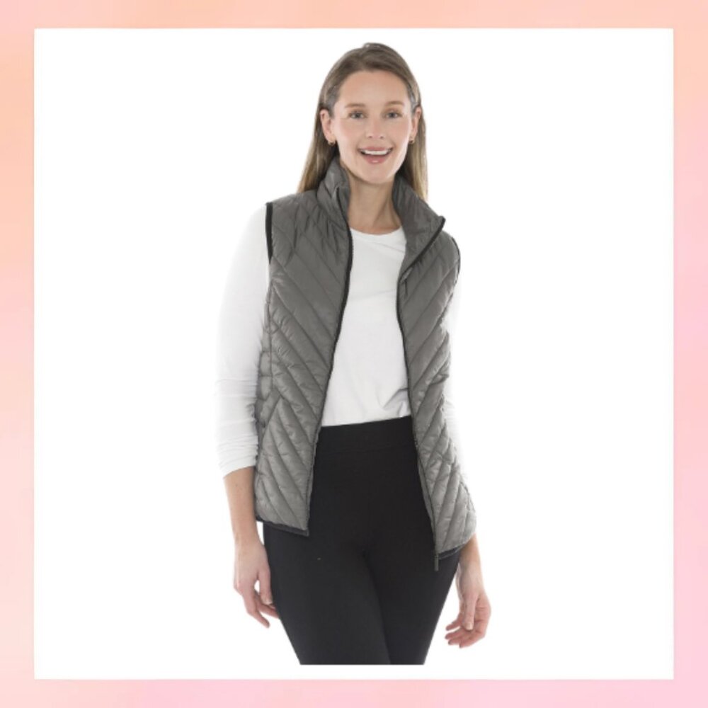 NWT 32 Degrees Heat Packable Hooded Puffer Vest - Gray